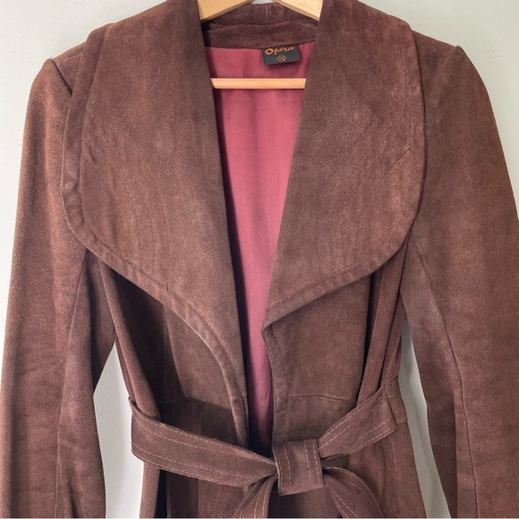 Vintage Suede Belted Jacket Size XS Brown 70s 80s Retro Western Boho - Picture 2 of 9